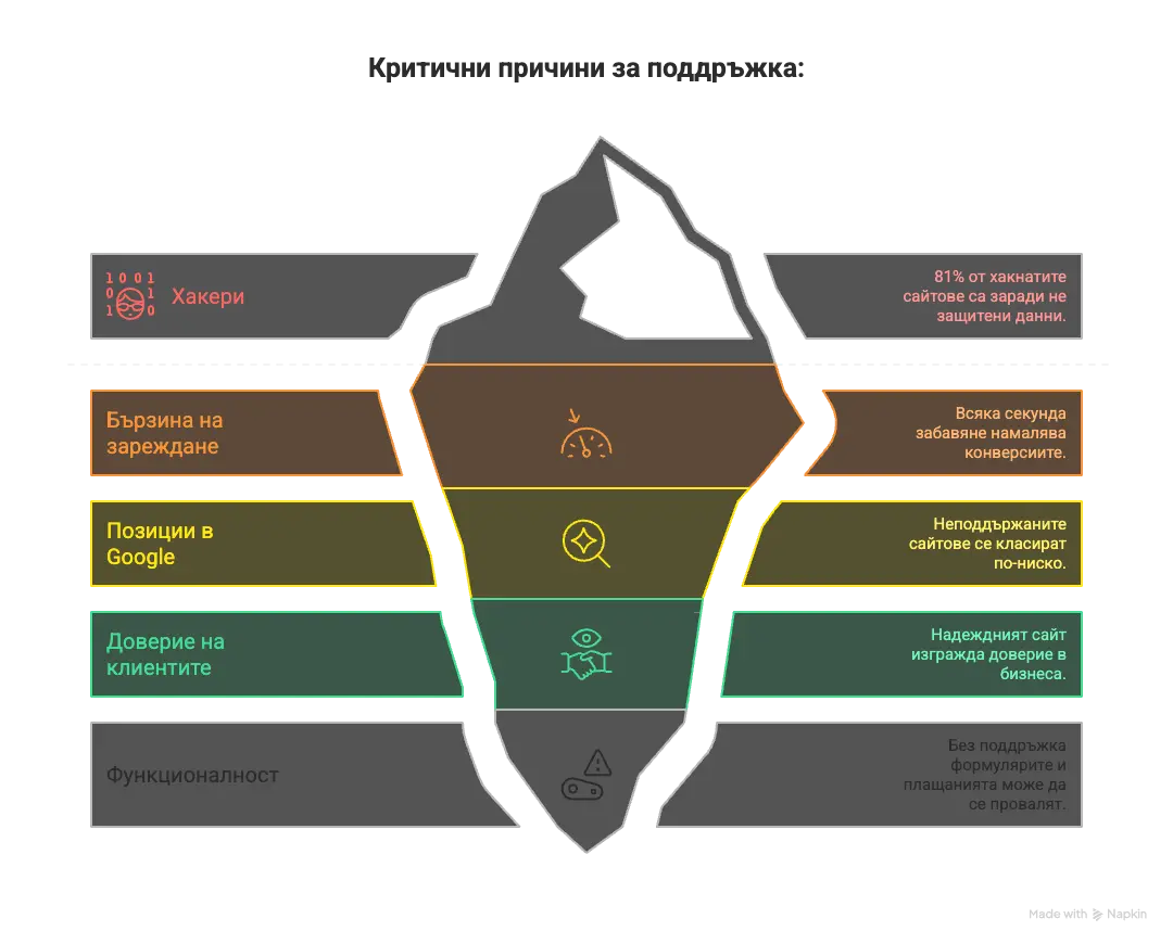 5 причини защо поддръжката на уебсайт е критично важна - инфографика